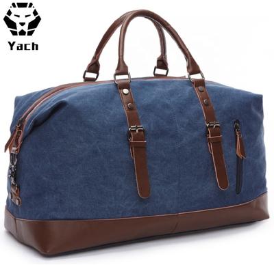 China ENGLAND STYLE Retro Canvas Popular Design PU Leather Tote Overnight Travel Custom Weekender Canvas Leather Travel Duffel Bag for sale