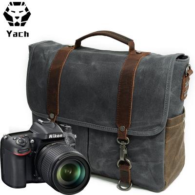 China Stylish brand canvas design vintage DSLR photography messenger camera waterproof waxed unisex leather bag daily use stylish for sale