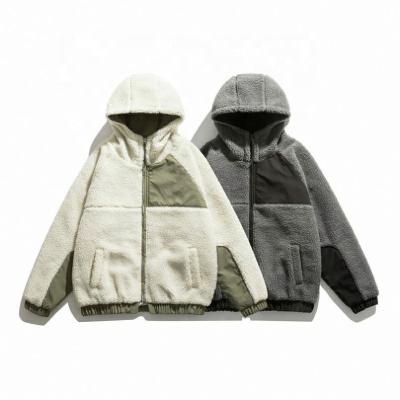 China Streetwear Wholesale QUICK DRY Elastic Outdoor Jacket Hooded Color Block Edge Sherpa Jacket Custom for sale