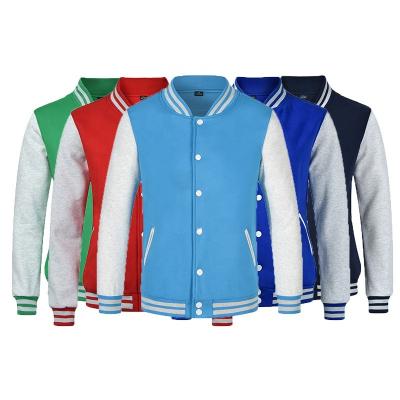 China Latest Design Letterman Bomber Jacket Lightweight Casual Sweatshirts QUICK DRY Around Neck Color Block Varsity Baseball Jacket for sale