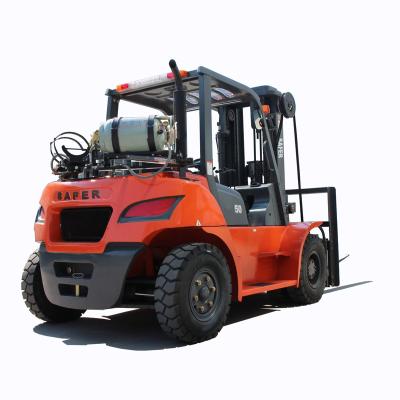 China 5 ton fuel LPG forklift with wide-view 3 meter duplex mast and Cummins Gasoline engine for sale