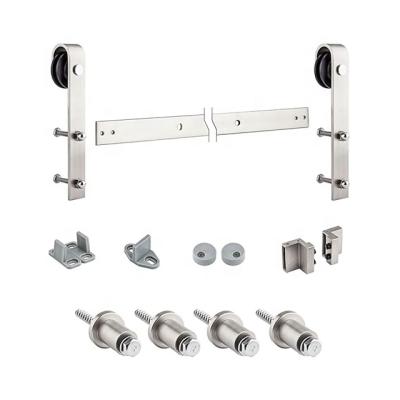 China Customized Design or Stainless Brushed Double Door Kit Garden Track 16FT Nickel Steel Sliding Barn Door Hardware for sale