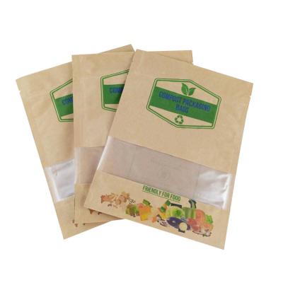 China BIODEGRADABLE Eco Friendly Stand Up Clear Plastic Bag Flat Bottom Food Packaging 100% Zipper Compostable Biodegradable Kraft Paper Bags for sale