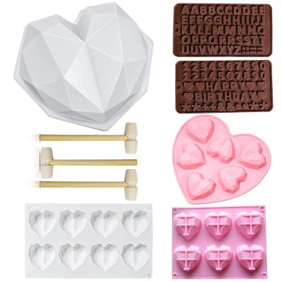 China Viable Diamond Heart Shaped Silicone Wax Melt Molds Digital Chocolate Candy Candle Mold Suitable for DIY Cake Soap for sale