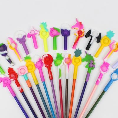 China Amazon Wholesale new product popular decompression puzzle cute bubble shape silicone fidgety pen cap pops pencil topper for sale