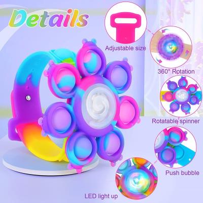 China Wholesale Ready Funny Educational Toy For Boat Bubble Noise Wrist Band Strap Watch Noise Bracelets Stir Toy Luminous Sensory Noise Spinner Custom for sale