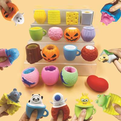 China New custom creative decompression toys cute cheese mouse cup eco-friendly fidgety person spoof squirrel stress relief duct ball squeeze toy for sale