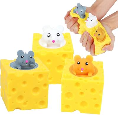 China Custom Funny Animal Eco-Friendly Amazon TPR Squeeze Stir Soft Cute Toy Stress Relief Cheese Mouse Cup Squeeze Toy for sale