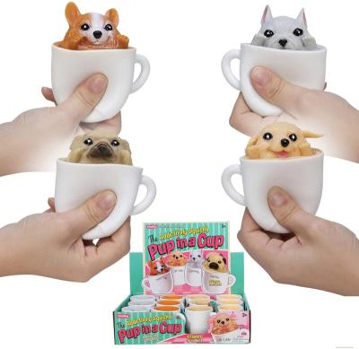 China Trigger Toy Autism ADHD Eco-Friendly Custom Squeeze Surprise Pet Kitty Cup Anxiety Sensory Pup Puppy In A Cup Toy for sale