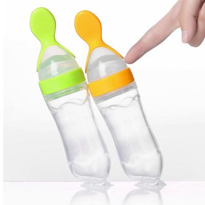 China BPA Free Hot Food Feeder BPA Free With Base Standing Tableware Plants Learn Training Food Silicone Baby Bottle Spoon for sale