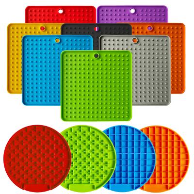 China Square Sustainable Round Shape Lick Pad Suction Cup Pet Slow Feeders Bathing Licking Silicone Dog Food Bath Wash Distractor Dog Lick Mat for sale