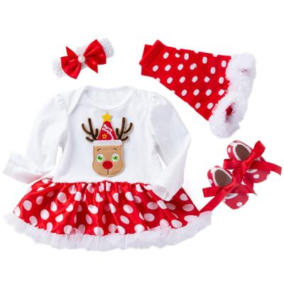 China Fashion / Soft Wholesale Kid Clothes Kids Outfits Girl Christmas Soft Baby Headband Sock Shoes Cotton Clothing Sets Baby Rompers for sale