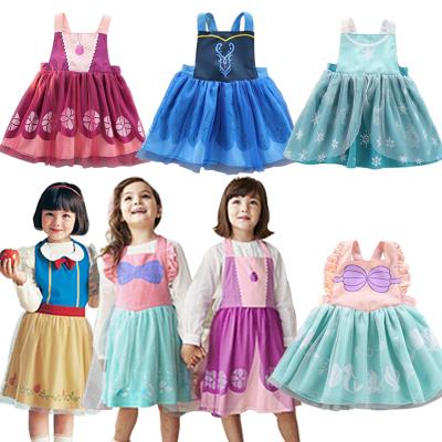 China Best Selling Smart Casual Baby Eating Waterproof Bib Elsa Kids Sofia Cosplay Costumes Baby Smock Pocket Kitchen Apron For Girls for sale