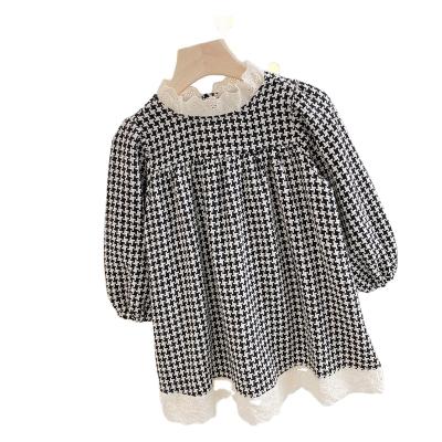 China 2021 New Sleeves Baby Woolen Casual Dress Autumn Children Dresses Winter Lace Full Long Plaid Washable Cotton Lace for sale