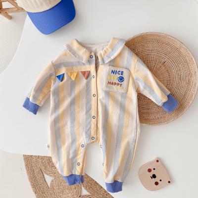 China Hot Selling Loungewear Amazon Clothing Infant Baby Clothes Long Sleeves Stripe Jumpsuit Baby Autumn Romper Baby Outfits for sale