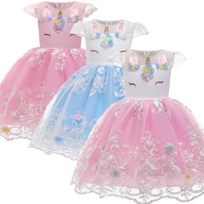 China Amazon costume children kids embroidery princess luxury hot sale dress for girl unicorn clothes baby dress up dress for sale