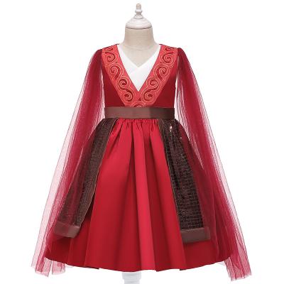 China Noverty Hot Selling Baby Dresses Cosplay Full Long Sleeves Mesh Satin Princess Mulan Children Dress Up TV Movie Costumes for sale