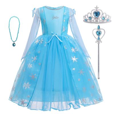 China 2021 Korean Kid Clothes Love Princess Elsa Dresses Girls Party Sleeves Princess Birthday Dress Kids Girl Dress Full Long for sale