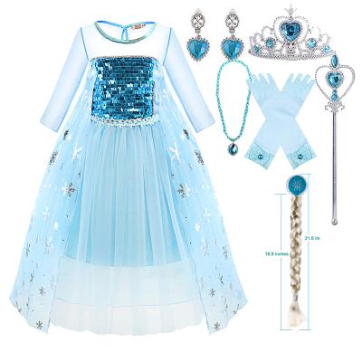 China Smart Casual In Christmas Stocking Clothes Pleated Princess Elsa Casual Mini Party Dress Girls Birthday Costumes For Kids Children Long Sleeve for sale