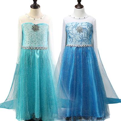 China Factory Supply Kids Cloth Kids Birthday Party Wear European/Western Fashion/Fancy Dress Long Girls Elsa Princess Dresses Cosplay Beadings Costumes for sale