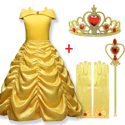 China Polyester 2021 Kids Party Magic Stick Crown Cosplay Belle Princess Dress Girls Dresses for Beauty and the Beast Kids Costume for sale