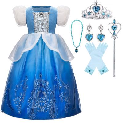 China Factory Supply European/Western Fashion/Kids Clothes Kids Birthday Party Uses Costumes Girls Beaded Princess Cinderella Dress Girl Costume for sale