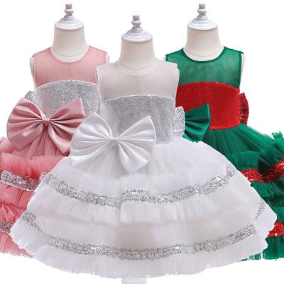 China Amazon Children Clothing Regular Hot Selling Mesh Party Bow Baby Christmas Ball Gown Children Kids Dresses Prom Flower Girl Dresses for sale