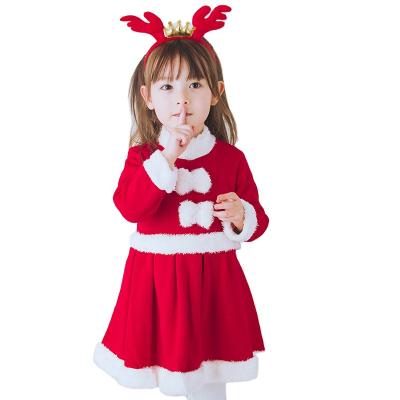 China New Washable Kid Christmas Clothes Child Christmas Hat Long Sleeves Red Winter Dress For Girl Children Girl Christmas Dress for sale