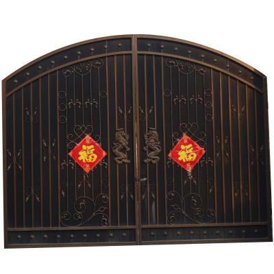 China High Strength Villa Garden Courtyard Entrance Double Metal Iron Gates Wrought Iron Main Gate for sale