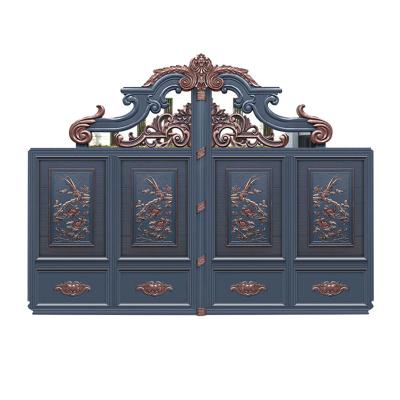 China New Style High Strength Entrance Art Door Courtyard Metal Aluminum Art Double Open Gate for sale