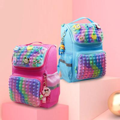 China Hot Waterproof Amazon Teenager Girls Rainbow Bubble Link Dye Backpack Busy Person Toys Silicone School Student Kids Backpacks for sale