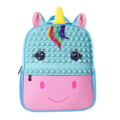 China 2022 Amazon Waterproof Push Noise Toy Bag Sports Backpack Hot Selling Unicorn Backpack Push Noise Bag For Kids for sale