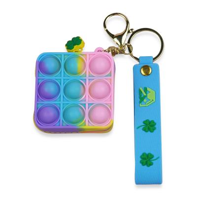 China Funny Toy Kids Educational Key Chain Mini Bubble Sensory Toy Silicone Wallet Case Pop Wiggles Bag Coin Purse for sale