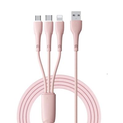 China Multi Function Data Transfer Cable Nylon Braided Wire OEM Colorful 3 In 1 Type-C Fast Speed ​​Charging Data Cable With Usb Port For Android Apple Mobile Phone for sale