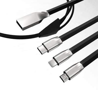 China Multi Function Data Transfer Cable 1.2m Mobile Phone 3 In 1 Zinc Alloy Charging Micro Type C IOS Usb Cable 3in1 Fast Charger Cable For Micro IOS Type C for sale