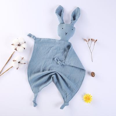 China Cute Animal Rabbit Bunny Muslin Baby Security Comforter Toy Blanket For Teethe Sleep Cotton Knot Kids Custom Wholesale Child Safe for sale