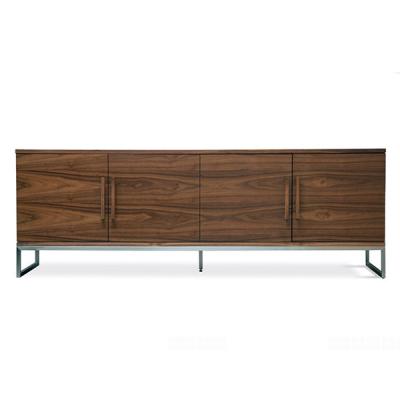 China TV Stand TV-088 Walnut Wood Veneer And MDF TV Cabinet With Metal Base for sale