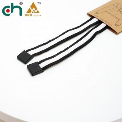 China Black White Flat Strong String Woven Strings Nickel Free Sports Shirts Laces Strings With Copper Metal Tiping Oil Flat Rubber Studs for sale