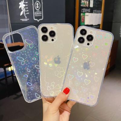 China Laser Gradient Shockproof Heart TPU Smartphone Casing Back Cover Cell Phone Cases Phone Case For Iphone 13 pro max for sale