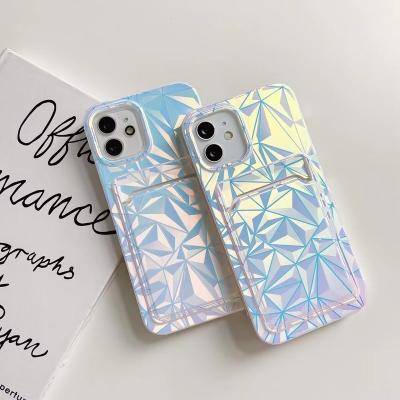 China Shockproof Hot Sale Gradient Diamond IMD Iridescent Phone Case with Card Holder for iphone 13, Card Holder Phone Case for iphone 13 pro max for sale