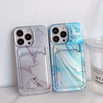 China Shockproof Marble Design IMD Printing Card Holder Phone Case for iphone 12, marble design card holder casefor iphone 13 for sale