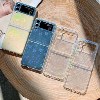 China Shockproof Popular Iridescent Hearts Print IMD Case For Flip 3 , Holographic Heart Clear Phone Samsung Galaxy Z Case For Samsung Z Flip 3 for sale