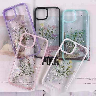 China Shockproof For iPhone 13 ProMax Case Cover Tpu Handmade Real Dry Flower Phone Case for sale