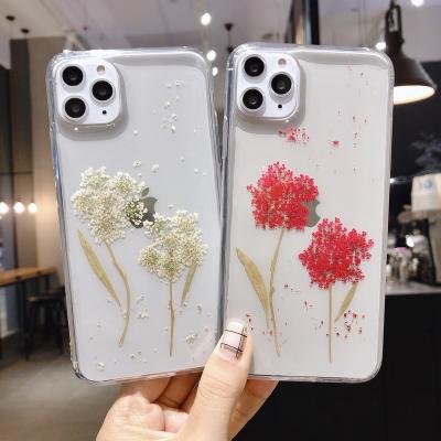 China Real Flowers Mobile Phone Filter Bezel Girls Shockproof Epoxy Dry Cover For iPhone 13 12 Case for sale