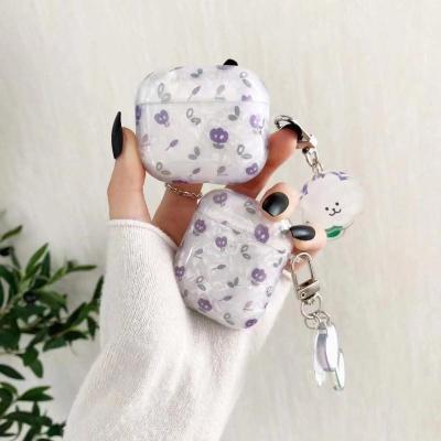 China Popular Stylish Purple Flower Print Shell Pattern TPU Cover for AirPods pro, Custom Print Case for AirPods 3 for sale