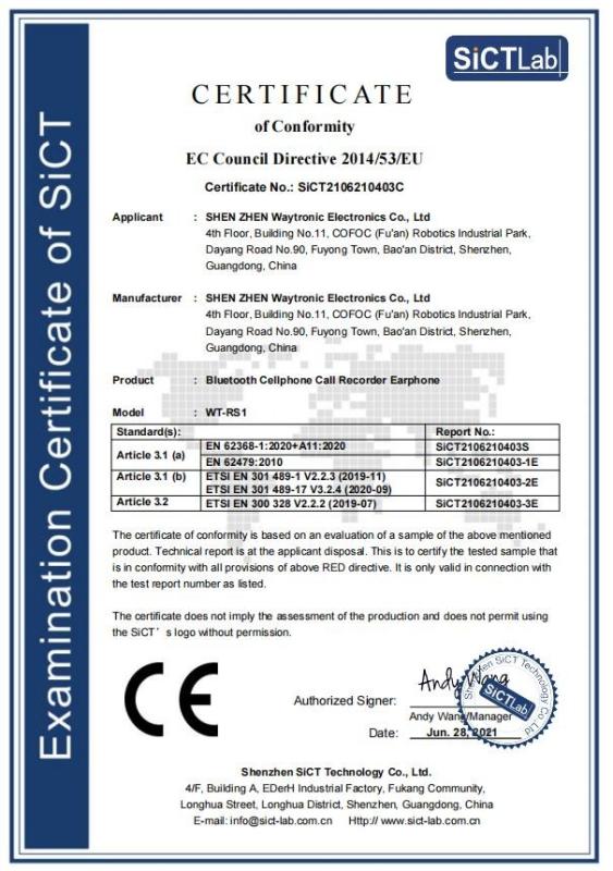 CE - Shenzhen Waytronic Electronics Co., Ltd.