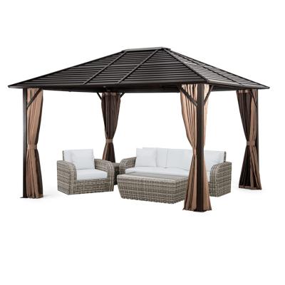 China Sustainable 10FT x 13FT Brown Aluminum Pergola Gazebo Hardtop Outdoor Gazebo for sale