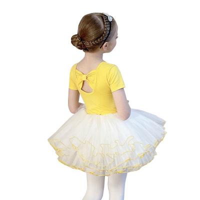 China Quick-Drying Yellow Short Sleeve Girls' Practice Costume Dance Ballet Skirt for sale