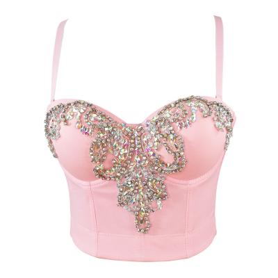 China 2022 New Design Sexy Women's Camisole Crop Rhinestone Tank Top QUICK DRY Pink Tank Tops for sale