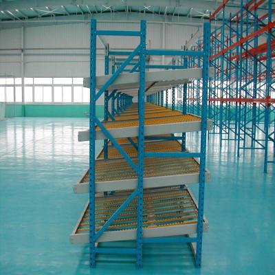 China Warehouse Rack FIFO Warehouse Storage Gravity Cardboard Flow Rack With Wheels Logistics for sale